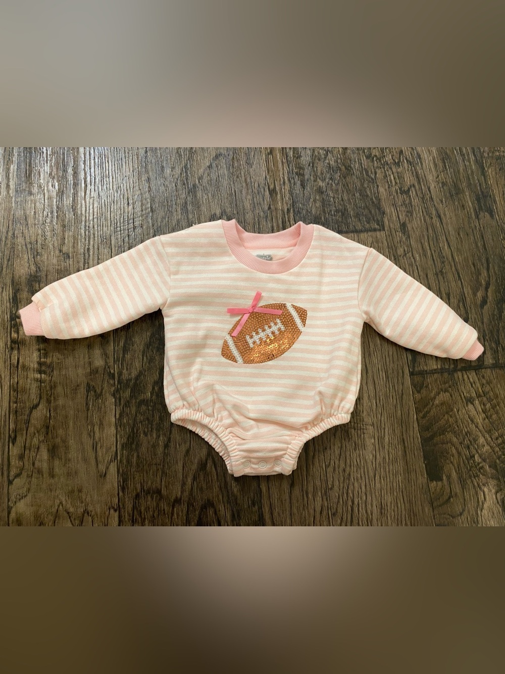 Mud Pie Pink Striped Sequin Football Baby One-Piece